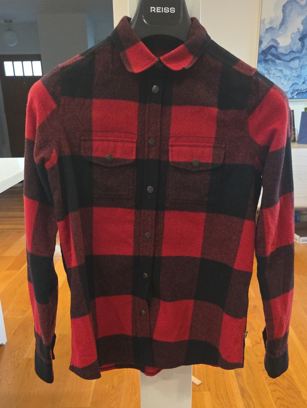 Fjallraven Womens Canada Shirt: Wool Blend Red/Black Buffalo Check Flannel (XS)